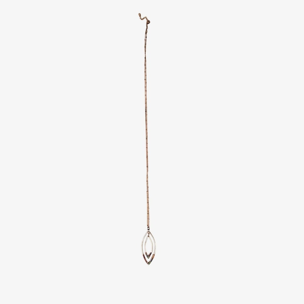 Rose Gold Tone Layered Marquise Pendant Long Necklace LG Tag Sparkle 18"